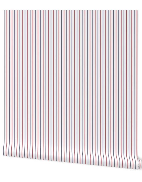 1/2 Inch Vertical Pinstripe USA Red White and Blue Flag Colors Wallpaper