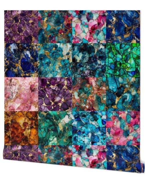 Vivid Birthday Gemstone Patchwork Quilt in 10 inch alcohol Inked Squares Wallpaper