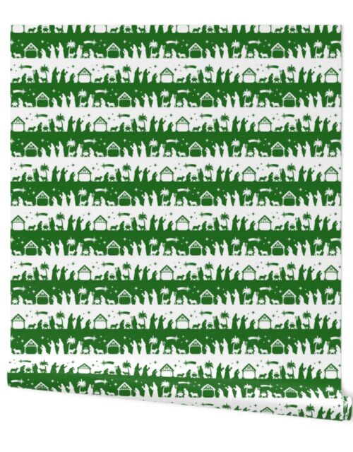 Evergreen Green Christmas Nativity Silhouette Scene Wallpaper