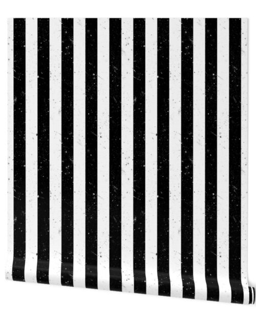 Black and White Splattered Paint Vertical Cabana Tent Stripe Wallpaper