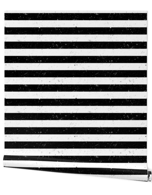 Black and White Splattered Paint Horizontal Cabana Tent Stripe Wallpaper