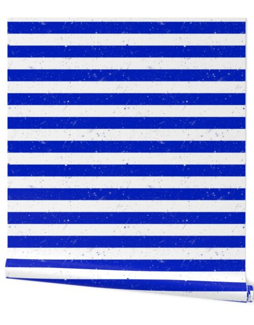 Cobalt Blue and White Splattered Paint Horizontal Cabana Tent Stripe Wallpaper