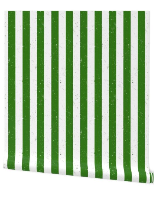 Irish Shamrock Green and White Splattered Paint Vertical Cabana Tent Stripe Wallpaper