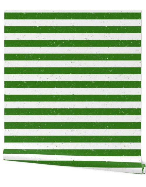 Irish Shamrock Green and White Splattered Paint Horizontal Cabana Tent Stripe Wallpaper