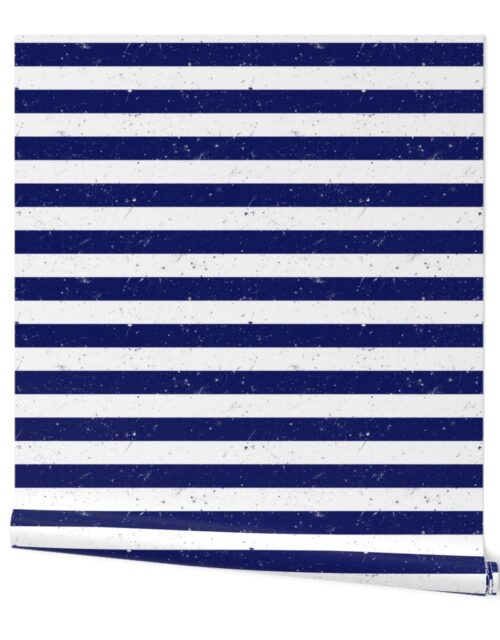 Navy Blue and White Splattered Paint Horizontal Cabana Tent Stripe Wallpaper