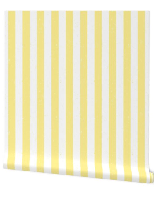 Buttermilk Yellow and White Splattered Paint Vertical Cabana Tent Stripe Wallpaper