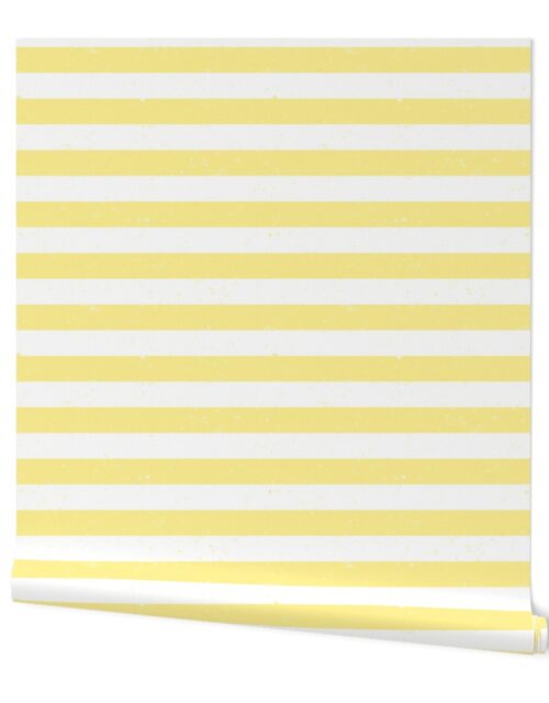 Buttermilk Yellow and White Splattered Paint Horizontal Cabana Tent Stripe Wallpaper