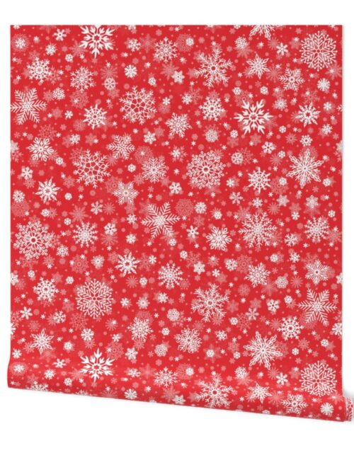 Large Christmas Red and White Splattered Snowflakes Wallpaper