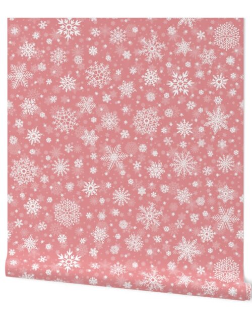 Christmas Peach and White Splattered Snowflakes Wallpaper