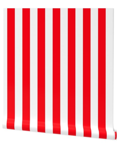 Carmine Red and White 2 inch Cabana Tent Stripes Wallpaper