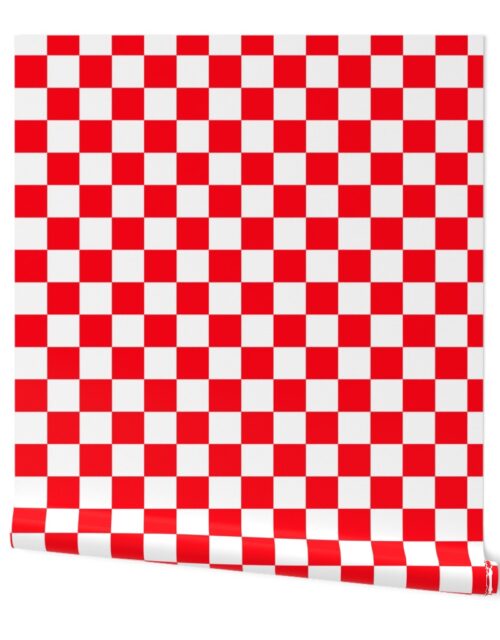 Carmine Red and White 2 inch Square Checkerboard Pattern Wallpaper