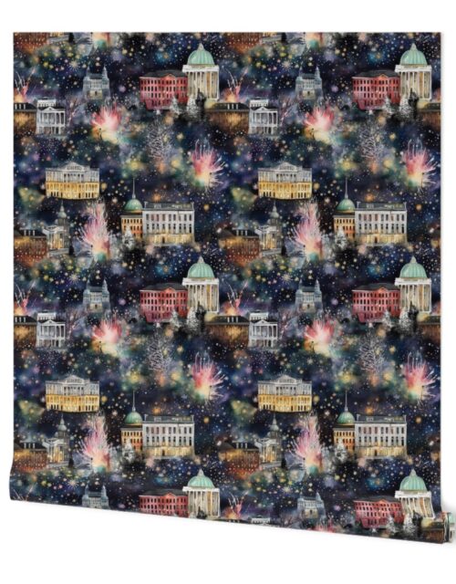 Washington DC at New Year’s in Watercolors with Fairy Lights and Landmarks Wallpaper