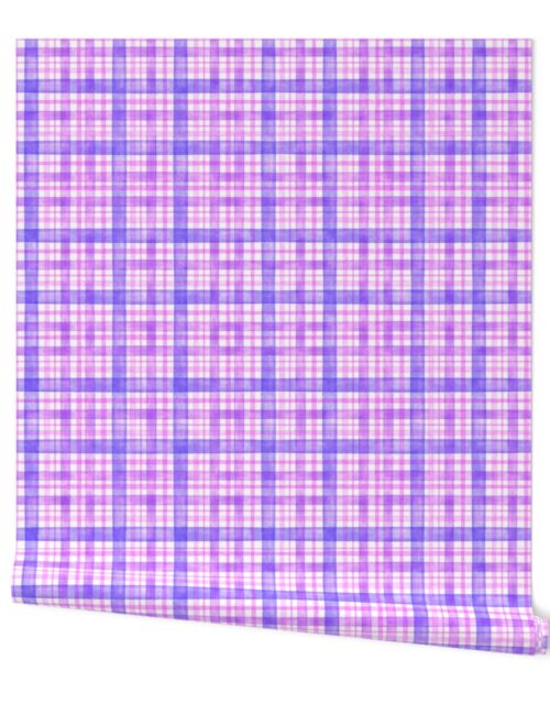 Violet Purple and Pink Watercolor Tartan Checked Plaid Wallpaper