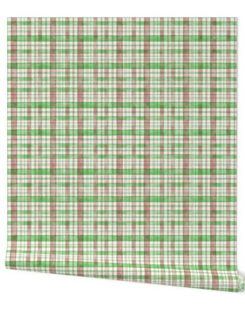 Rust Red and Green Watercolor Tartan Checked Plaid Wallpaper