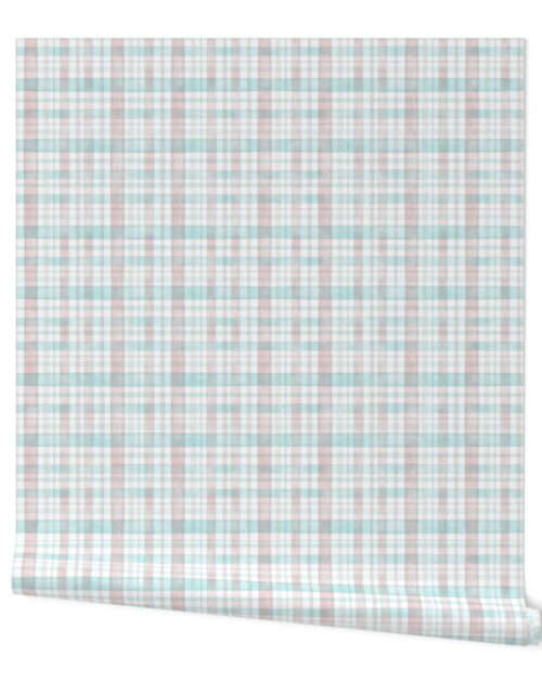 Pastel Pink and Mint Watercolor Tartan Checked Plaid Wallpaper