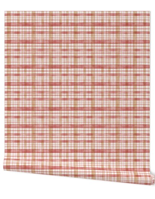 Rust Red and Tan Watercolor Tartan Checked Plaid Wallpaper