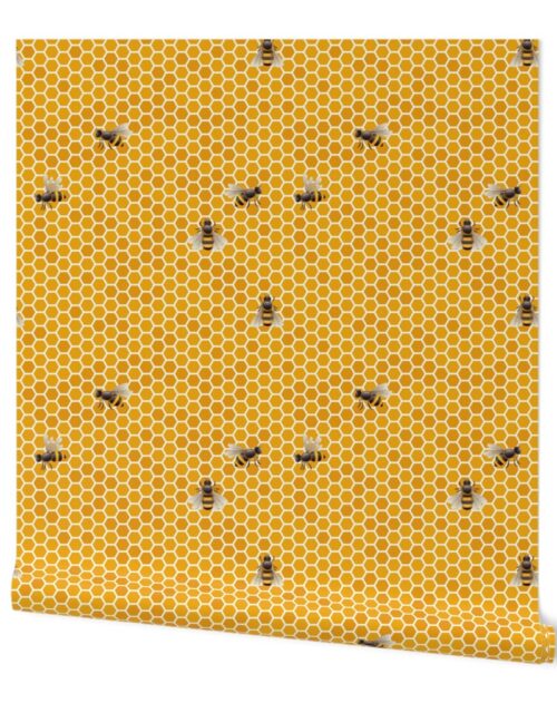 Small Honey Honeycomb Bee Hive Geometric Hexagonal Design with Bees Wallpaper