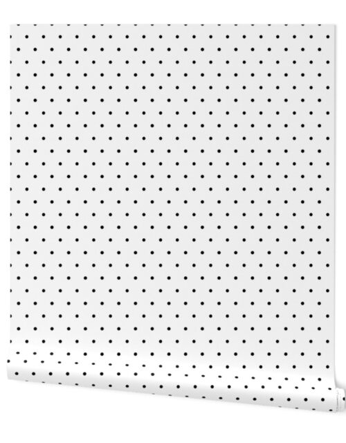 Black on White  Polka Dots in Diagonal Diamond- Shaped Rows Wallpaper