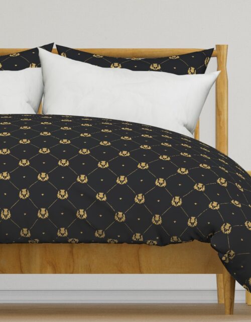 Lux Faux Gold Scotland’s Royal Thistle in Cross-Hatch Diamonds on Repeat Duvet Cover