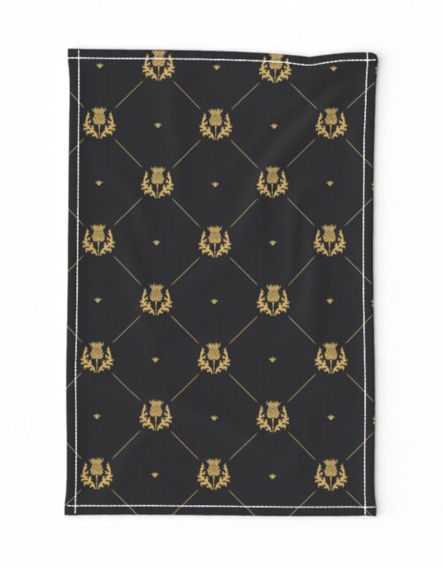 Lux Faux Gold Scotland’s Royal Thistle in Cross-Hatch Diamonds on Repeat Tea Towel