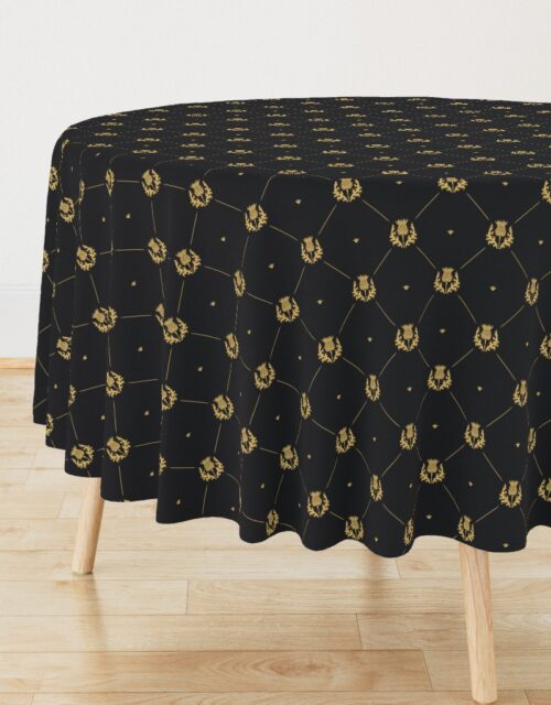 Lux Faux Gold Scotland’s Royal Thistle in Cross-Hatch Diamonds on Repeat Round Tablecloth