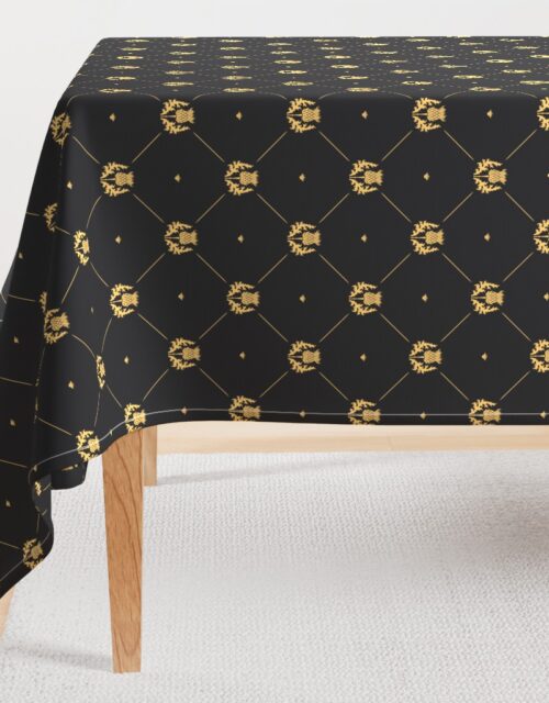 Lux Faux Gold Scotland’s Royal Thistle in Cross-Hatch Diamonds on Repeat Rectangular Tablecloth