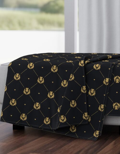 Lux Faux Gold Scotland’s Royal Thistle in Cross-Hatch Diamonds on Repeat Throw Blanket