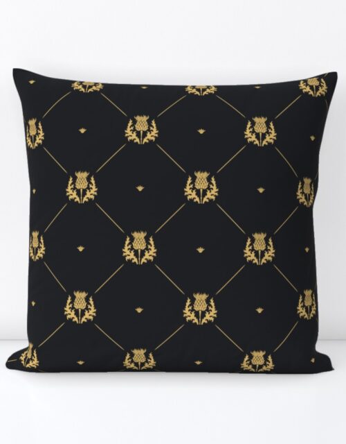 Lux Faux Gold Scotland’s Royal Thistle in Cross-Hatch Diamonds on Repeat Square Throw Pillow