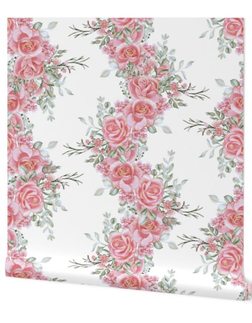 Pale Pink Floral Vertical Intertwining Garlands Wallpaper