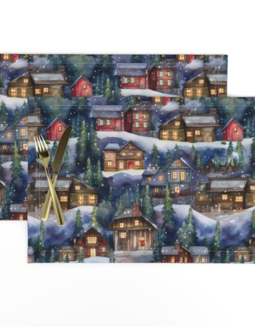 Small Christmas Christmas Rustic Village Winter Cabins Watercolor Placemats