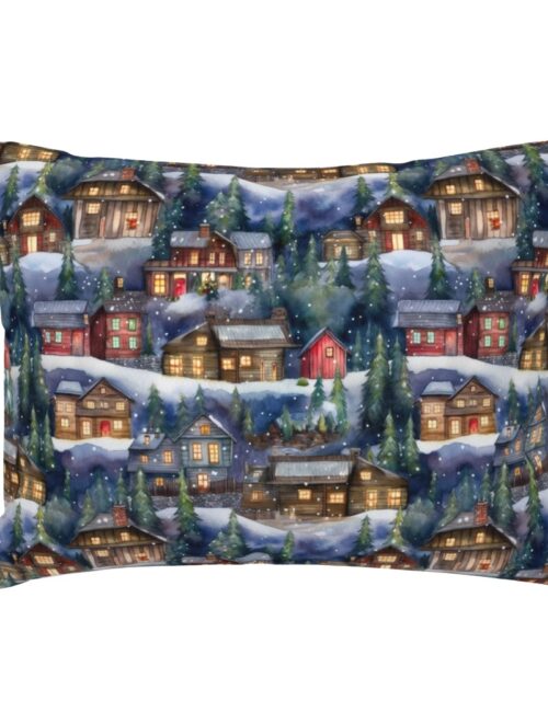 Small Christmas Christmas Rustic Village Winter Cabins Watercolor Standard Pillow Sham