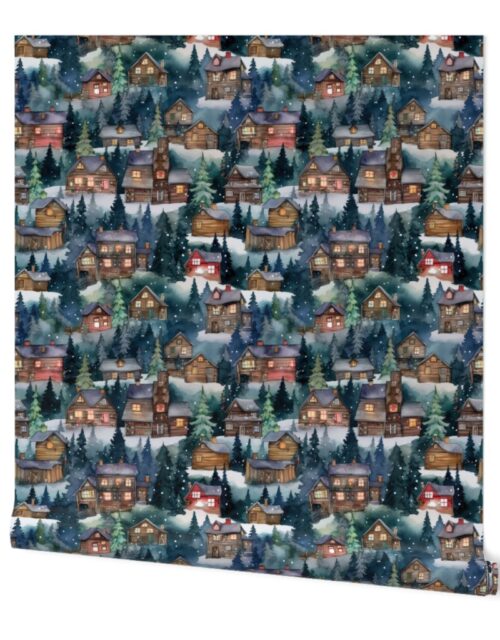 Small Christmas Christmas Rugged Country Winter Cabins Watercolor Wallpaper
