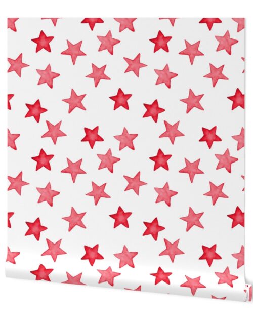 Large Faded Red Christmas Stars on White Wallpaper