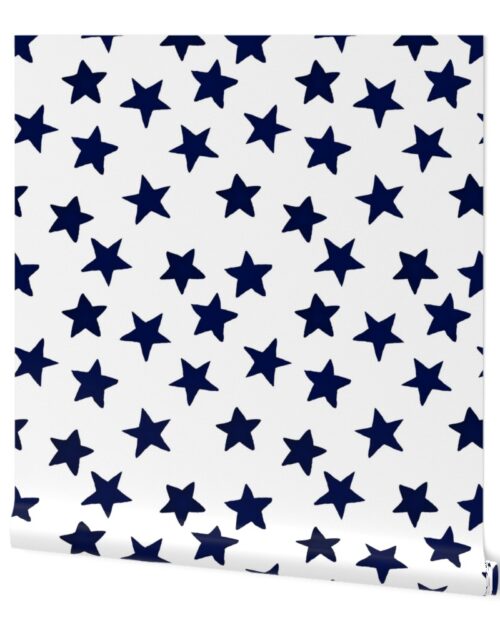 Large Faded Midnight Blue Christmas Stars on White Wallpaper