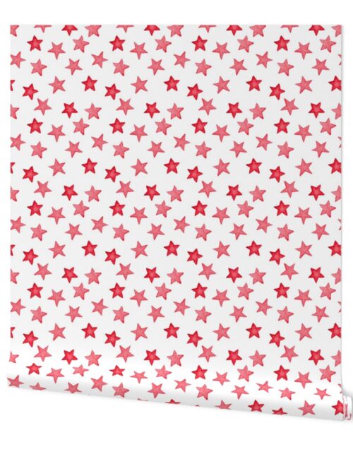 Faded Red Christmas Stars on White Wallpaper