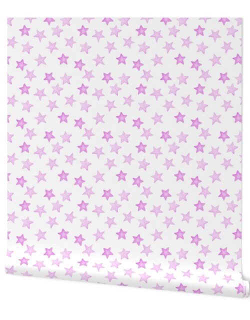 Faded Pink Christmas Stars on White Wallpaper