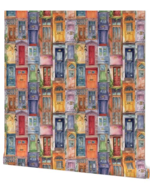 Architectural Doors in Multicolor Watercolors Wallpaper
