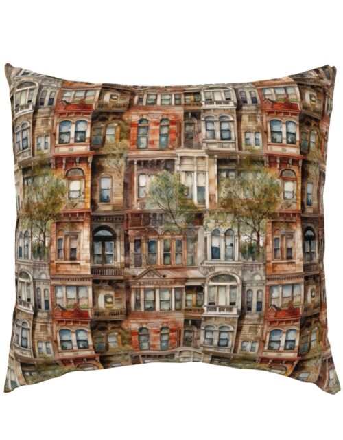 Brownstone Buildings in Varied Tones of Brown Watercolor Euro Pillow Sham