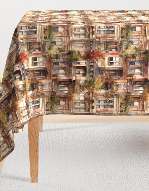 Brownstone Buildings in Varied Tones of Brown Watercolor Rectangular Tablecloth