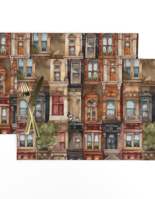 Brownstone Buildings in Varied Tones of Brown Watercolor Placemats