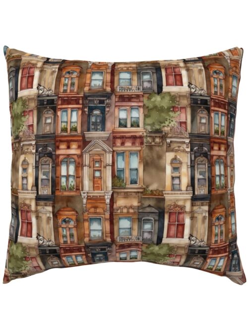 Brownstone Buildings in Varied Tones of Brown Watercolor Euro Pillow Sham