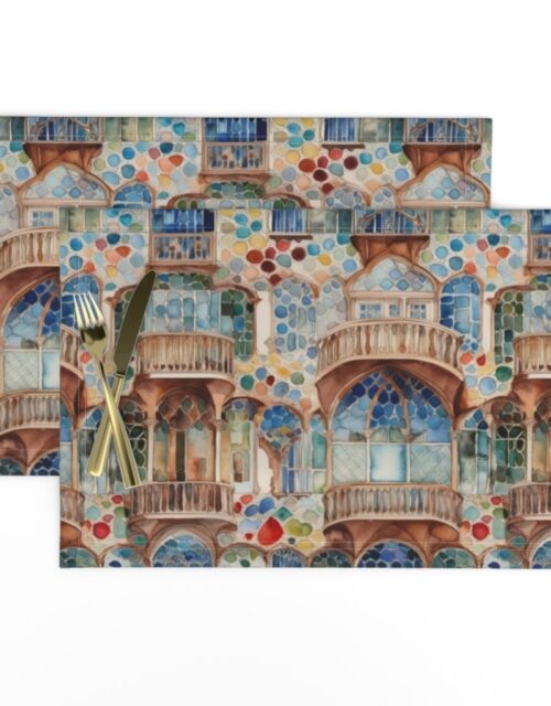 Barcelona House Architectural Detail in Windows, Columns, Arches and Balustrades Placemats
