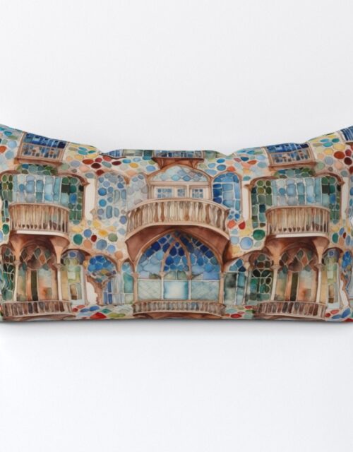 Barcelona House Architectural Detail in Windows, Columns, Arches and Balustrades Lumbar Throw Pillow