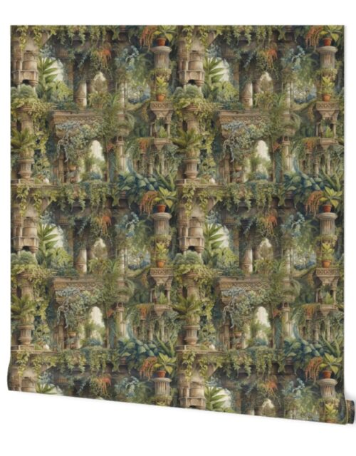 Babylonian Hanging Gardens with Dense Underbrush and Temple Ruins Wallpaper