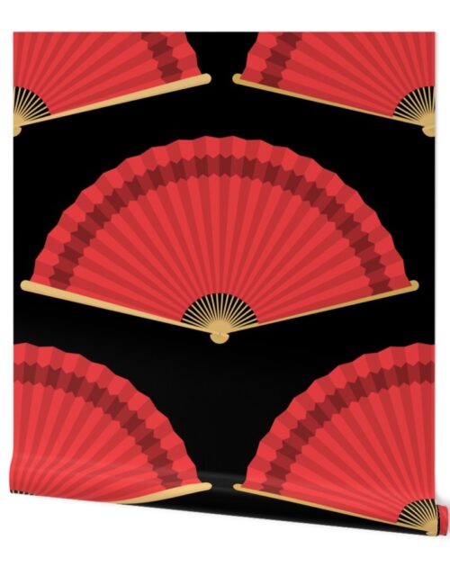 Jumbo Chinese Red Splayed Fans on Black Wallpaper