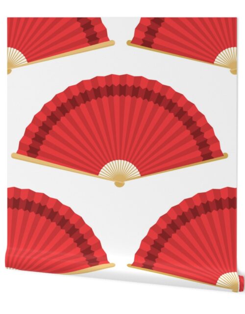 Jumbo Chinese Red Splayed Fans on White Wallpaper