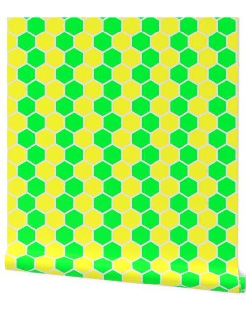 Honeycomb Hexagons in Neon Green and Yellow Wallpaper