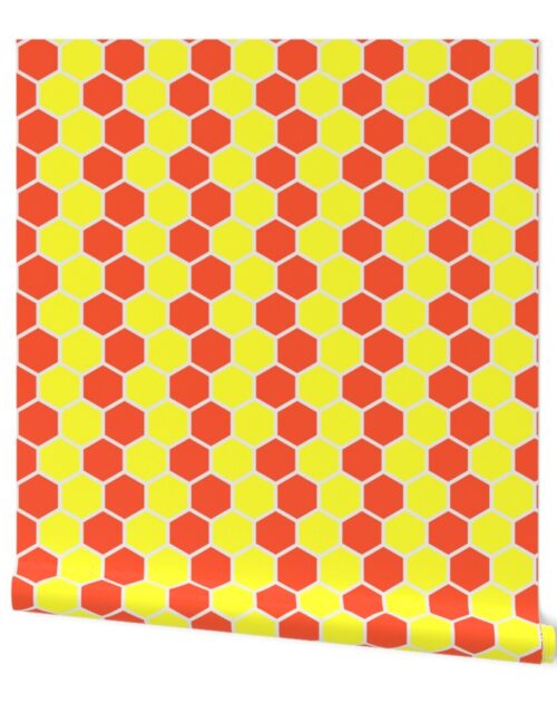 Honeycomb Hexagons in Neon Yellow and Orange Wallpaper
