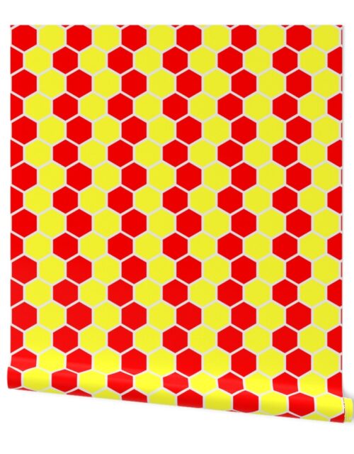 Honeycomb Hexagons in Neon Yellow and Red Wallpaper
