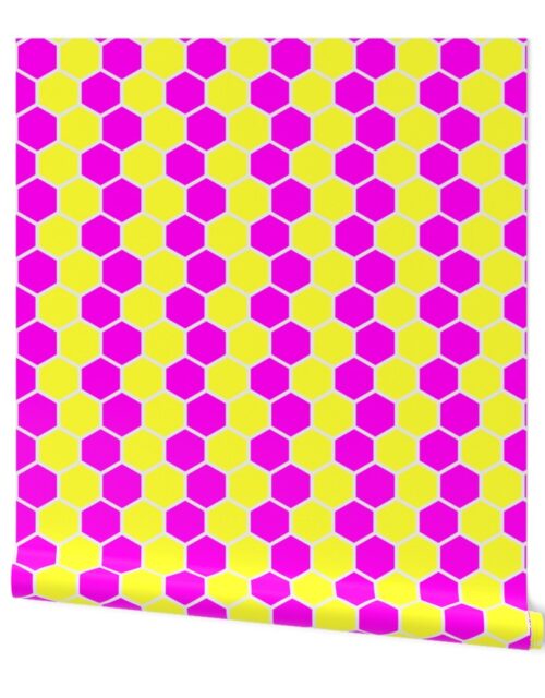 Honeycomb Hexagons in Neon Yellow and Pink Wallpaper